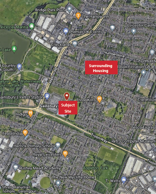 Aerial map of the Leicester area